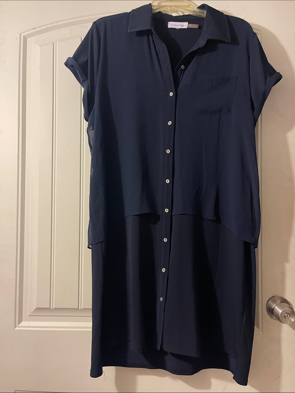 Calvin Klein Navy High-Low Button Front Dress